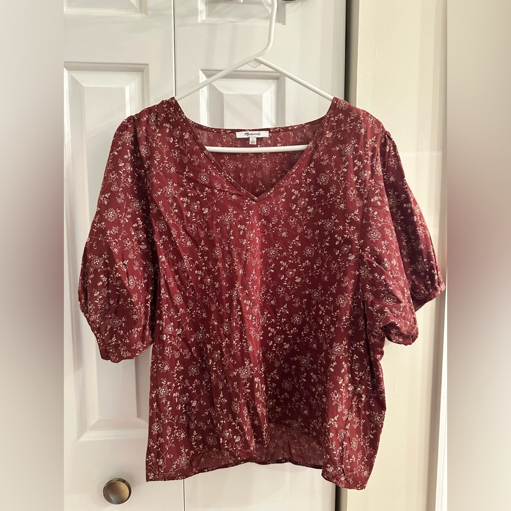 Madewell Cottagecore Floral V-Neck Top - Deep Plum / Burgundy - Size Large - Picture 3 of 9